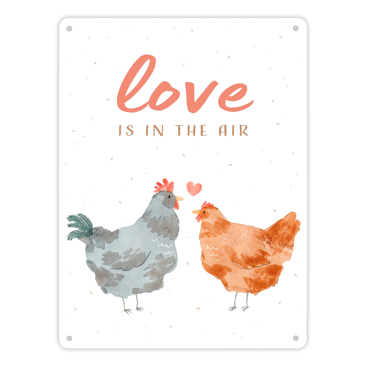 Hühner Metallschild in 15x20 cm mit Spruch Love is in the air