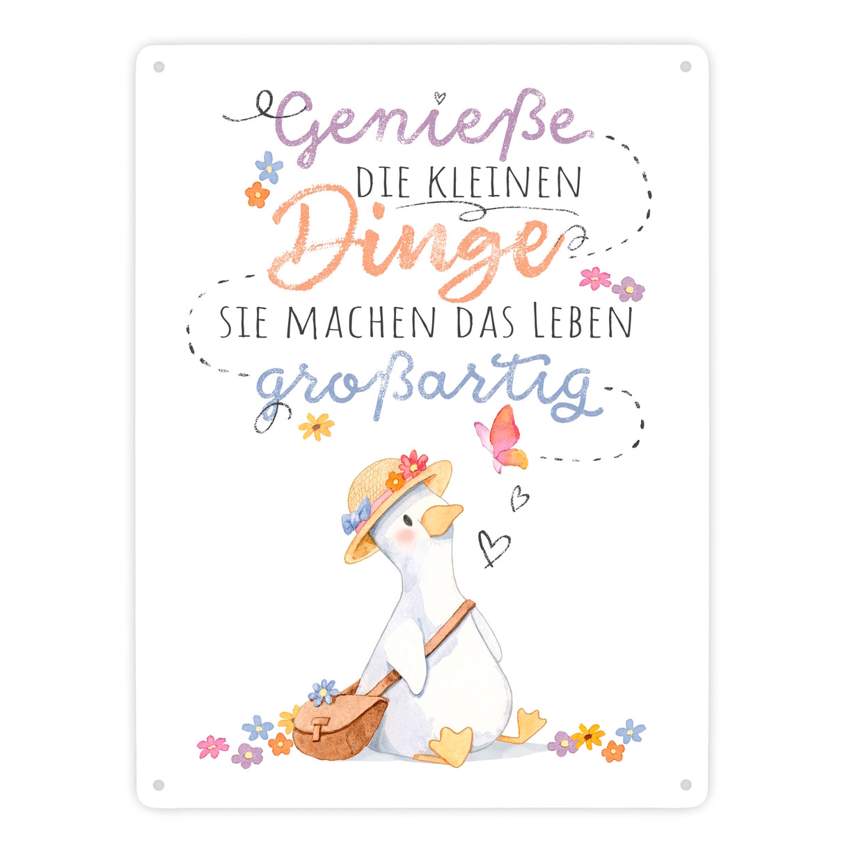 Gans Metallschild in 15x20 cm mit Spruch Kleine Dinge machen Leben großartig