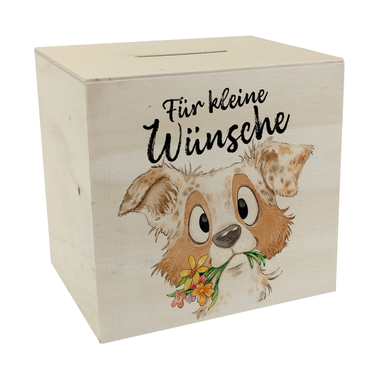 Hund Spardose mit Spruch Für kleine Wünsche