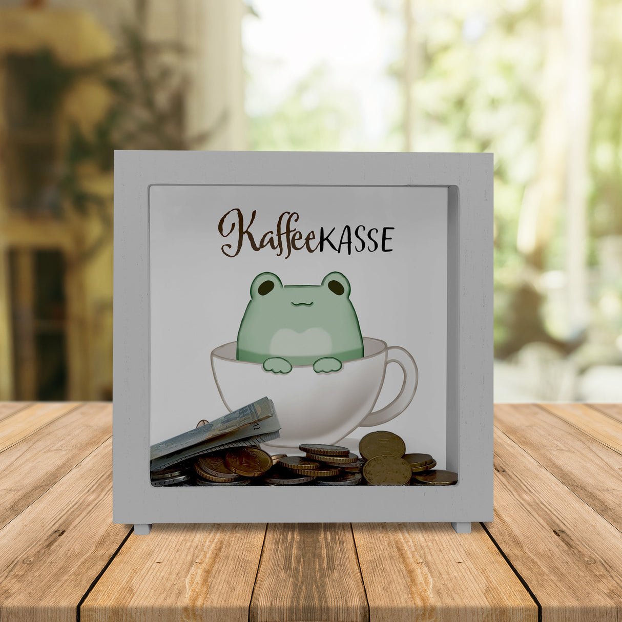 Frosch Spardose mit Spruch Kaffeekasse