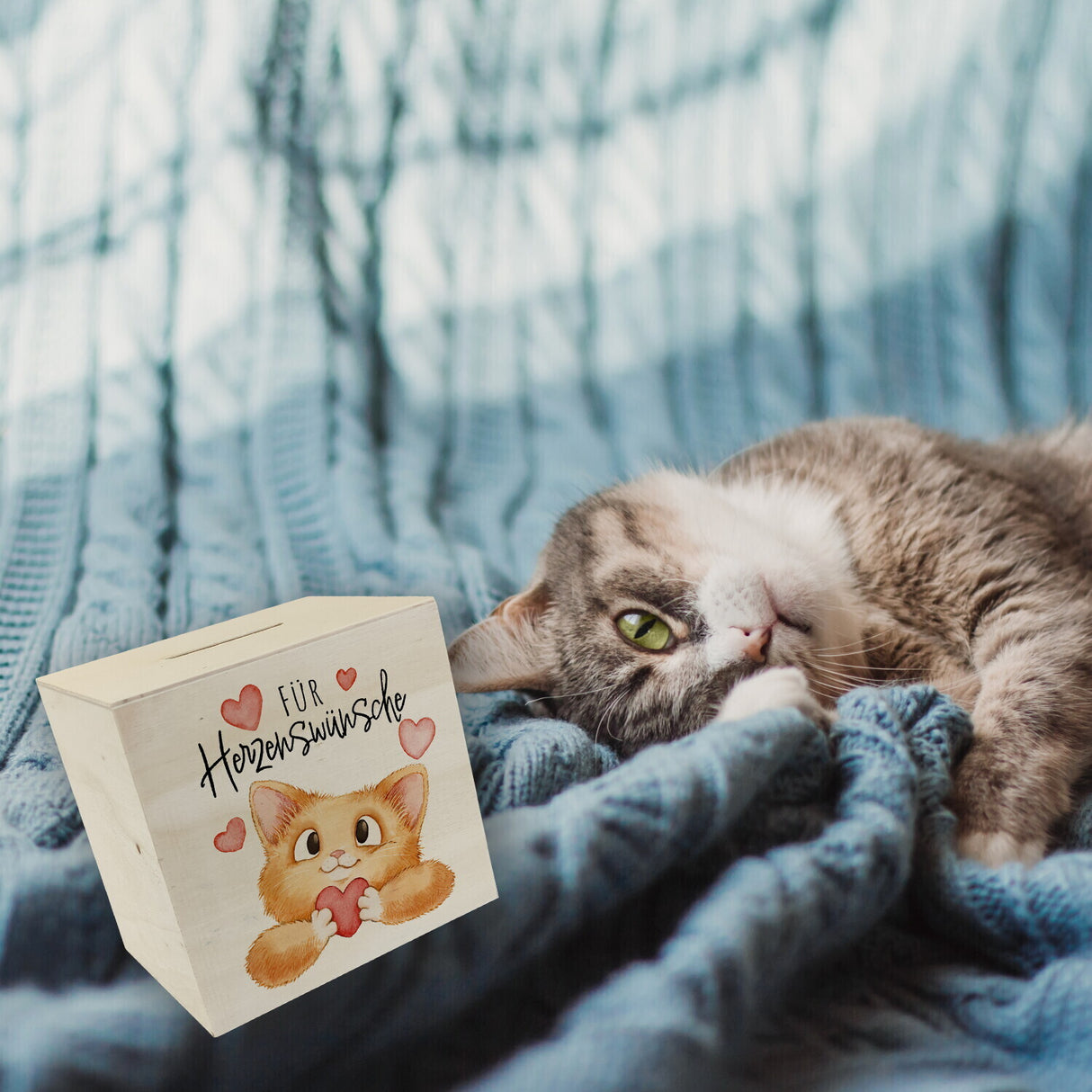 Katze Spardose mit Spruch Für Herzenswünsche