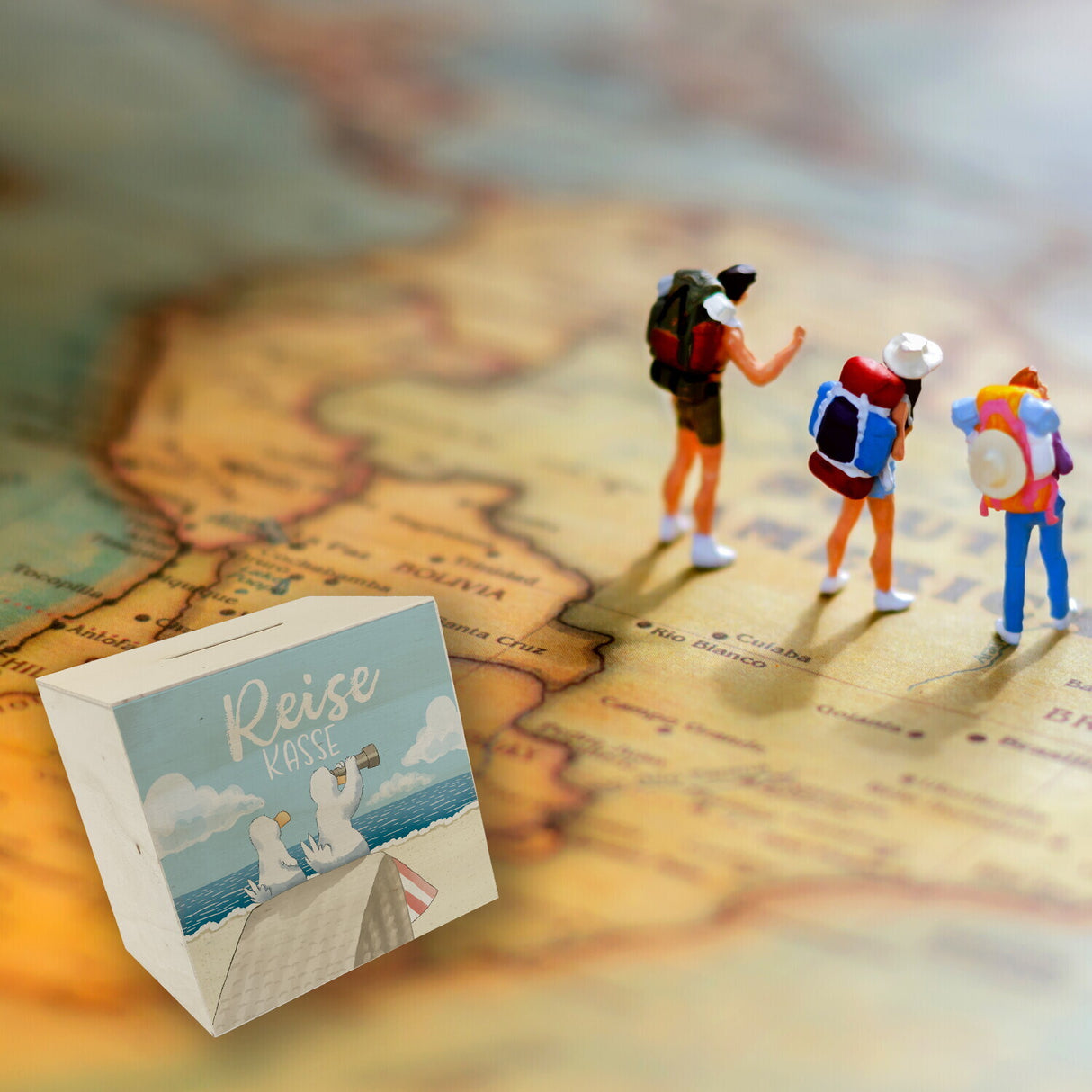 Möwen Spardose mit Spruch Reisekasse