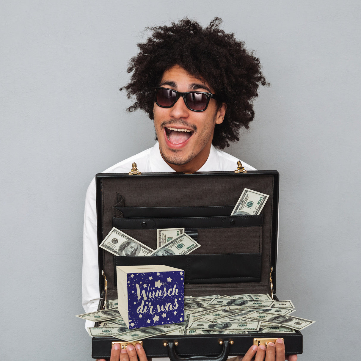 Sternenhimmel Spardose mit Spruch Wünsch dir was