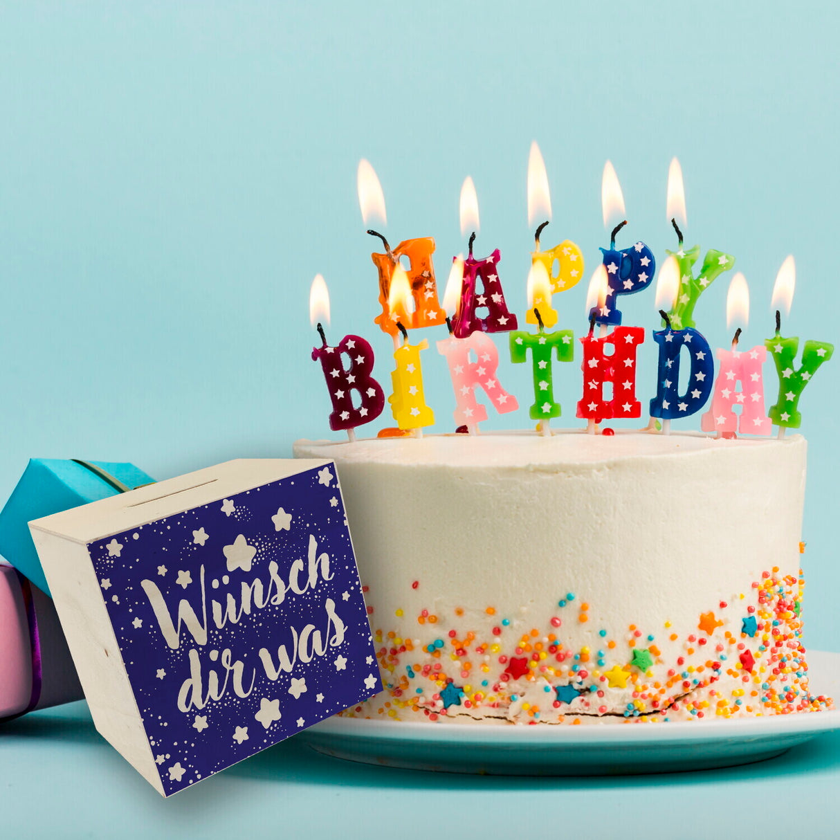 Sternenhimmel Spardose mit Spruch Wünsch dir was