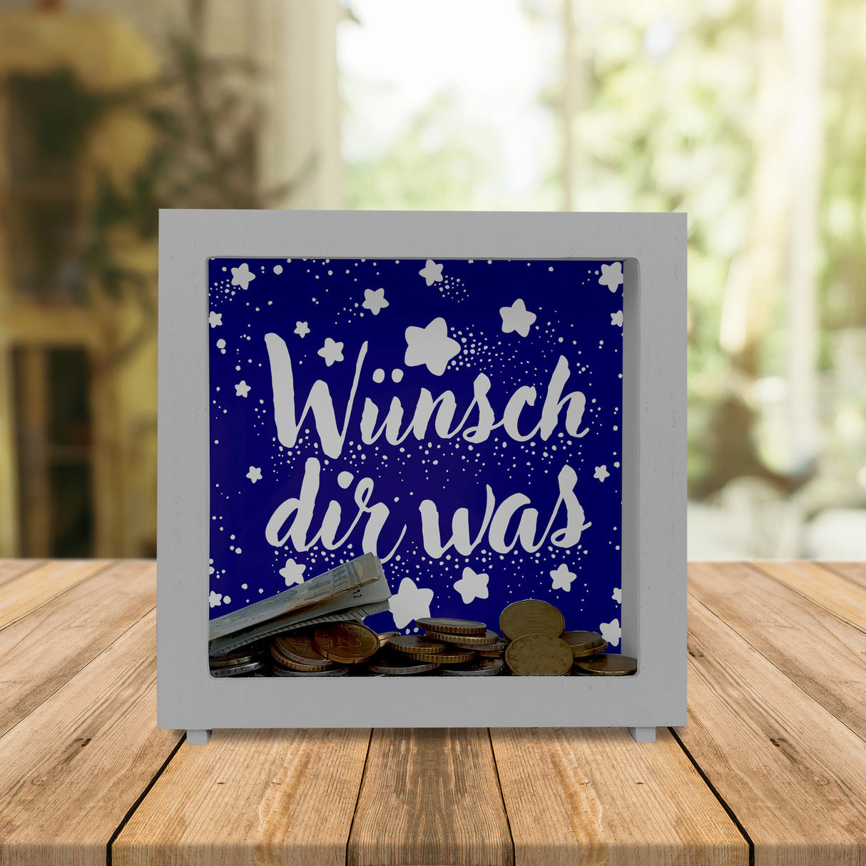 Sternenhimmel Spardose mit Spruch Wünsch dir was