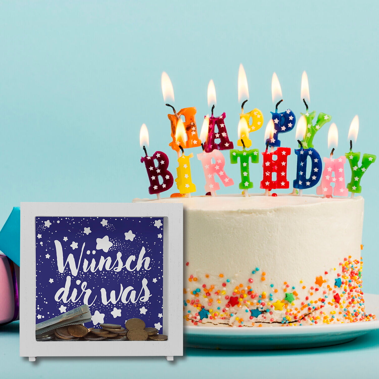 Sternenhimmel Spardose mit Spruch Wünsch dir was