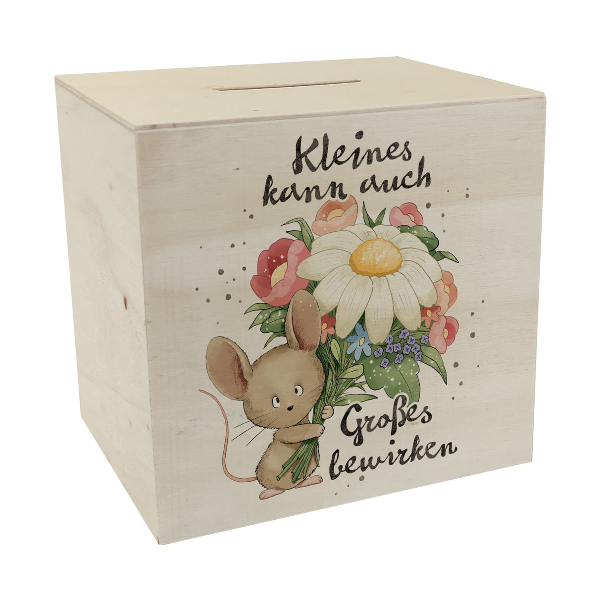 Maus Spardose mit Spruch Kleines kann auch Großes bewirken