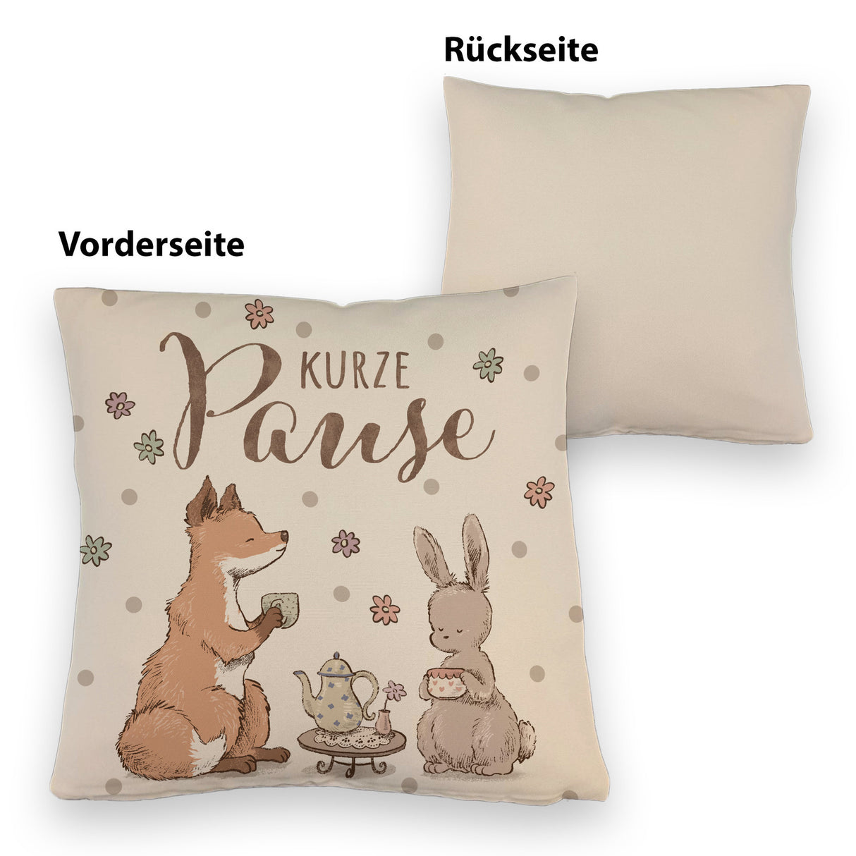 Fuchs und Hase Kissen mit Spruch Kurze Pause