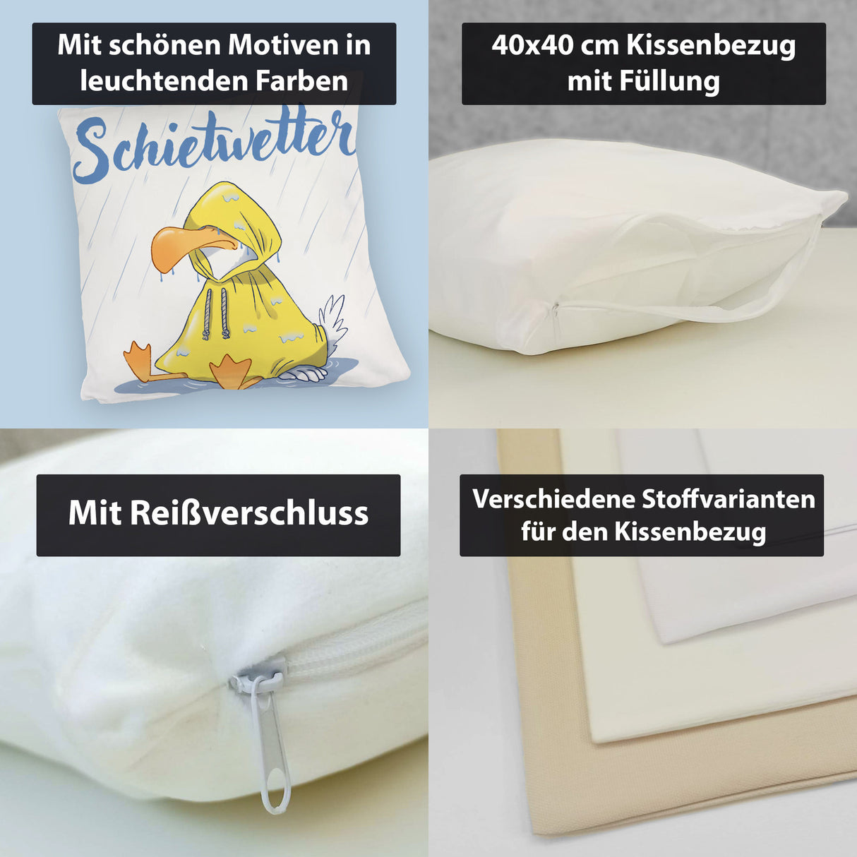 Möwe Kissen mit Spruch Schietwetter