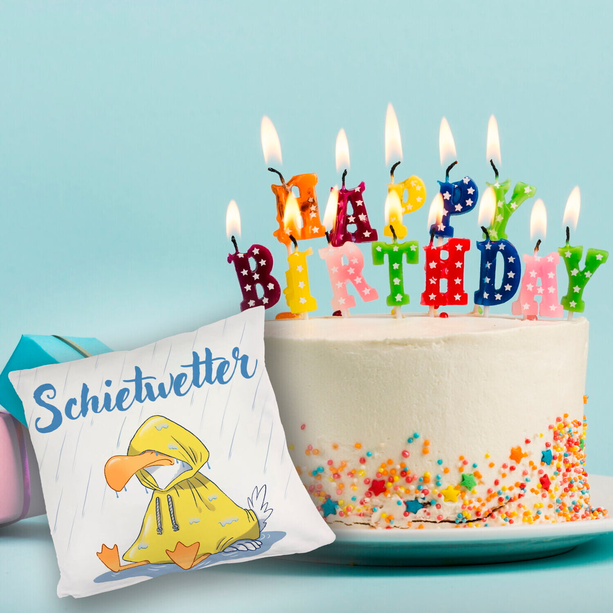 Möwe Kissen mit Spruch Schietwetter