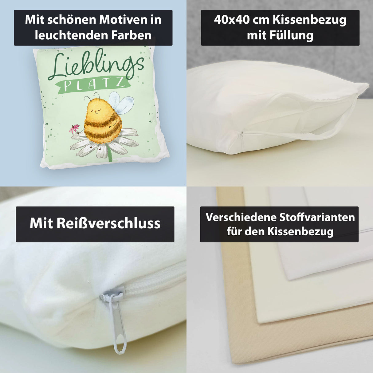 Pummel Biene Kissen mit Spruch Lieblingsplatz