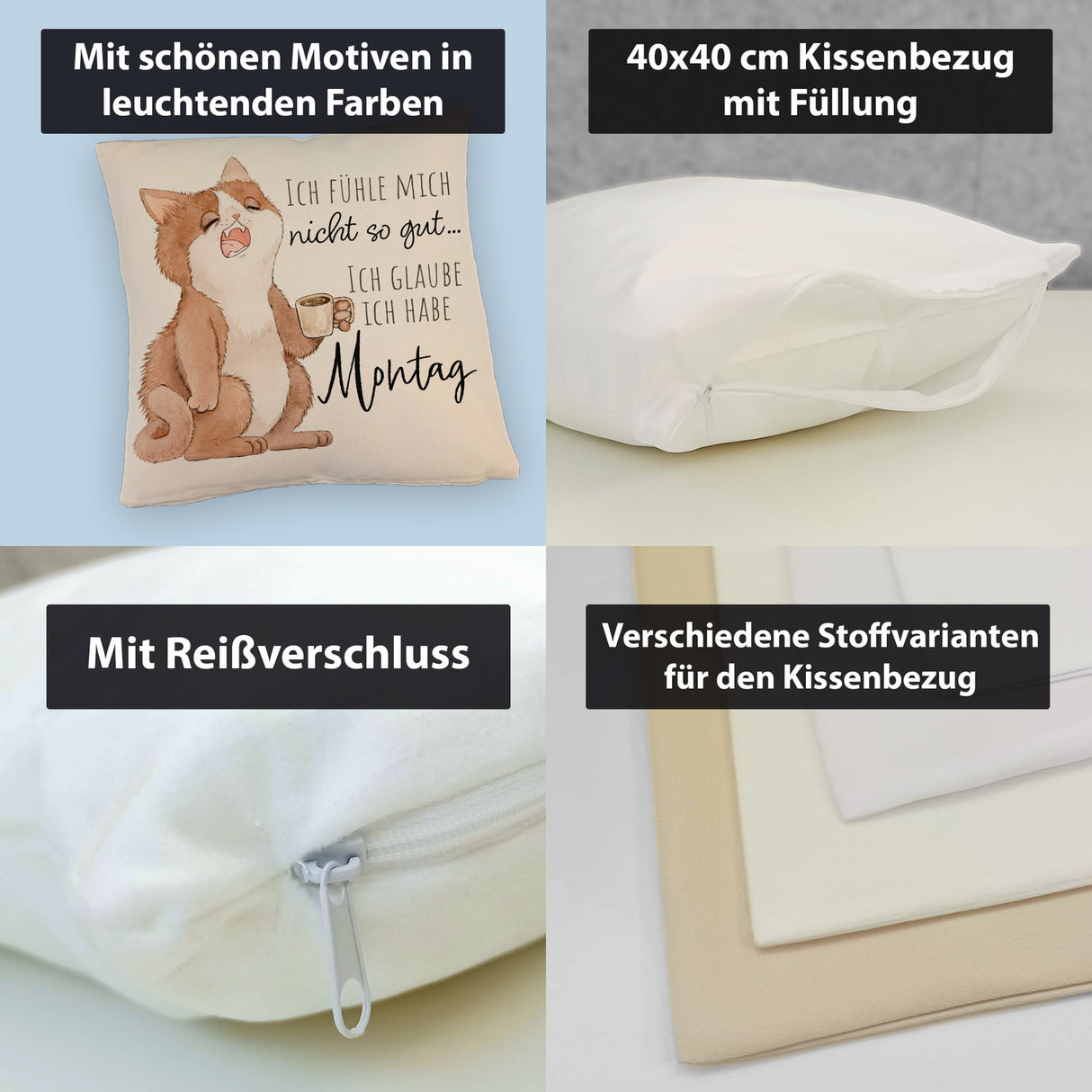 Katze Kissen mit Spruch Fühle mich nicht gut - habe Montag