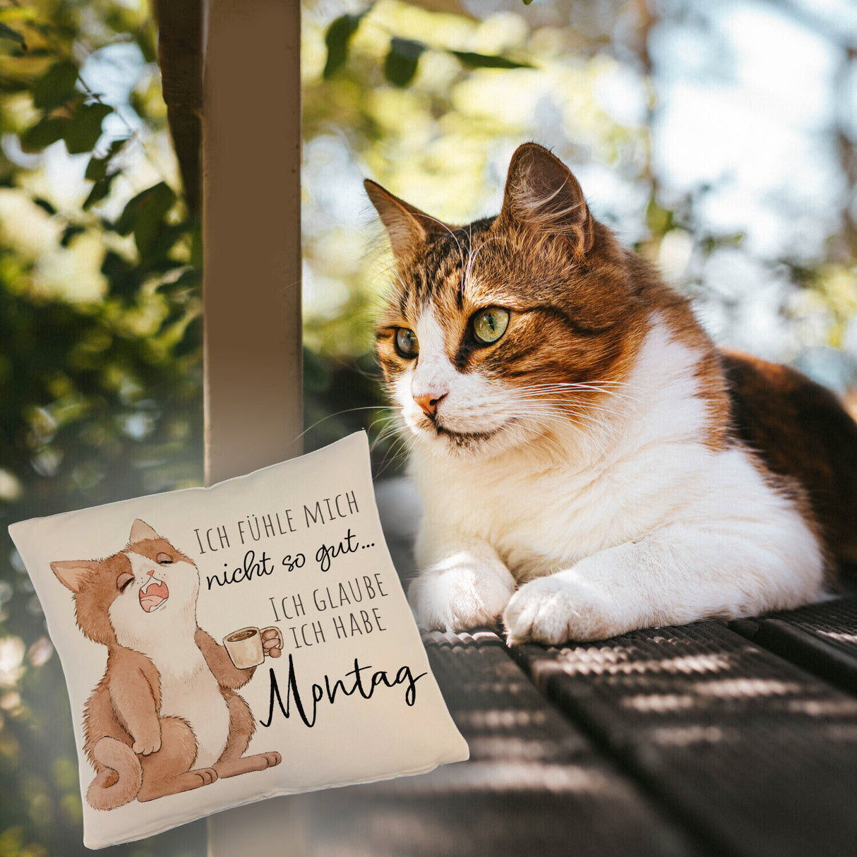 Katze Kissen mit Spruch Fühle mich nicht gut - habe Montag
