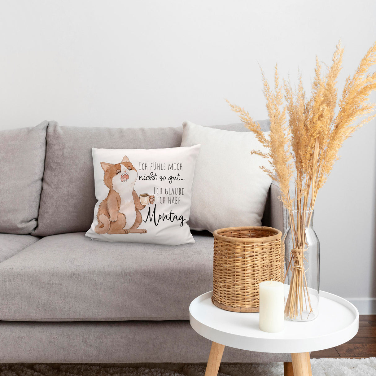 Katze Kissen mit Spruch Fühle mich nicht gut - habe Montag