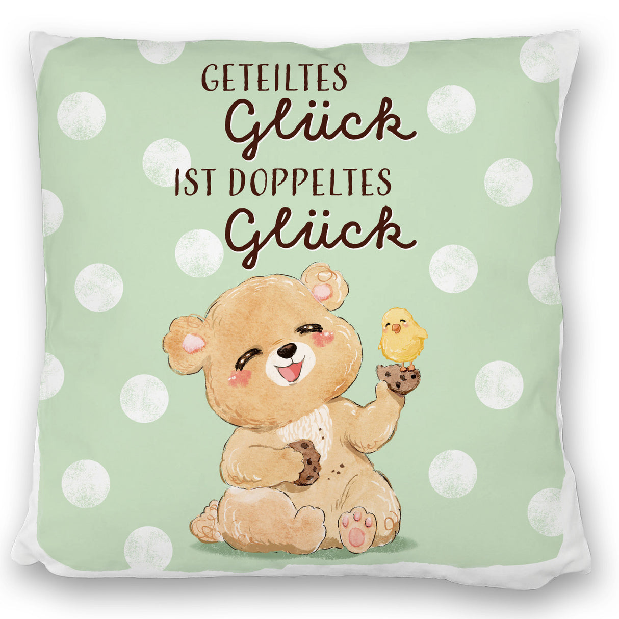 Bär Kissen mit Spruch Geteiltes Glück ist doppeltes Glück