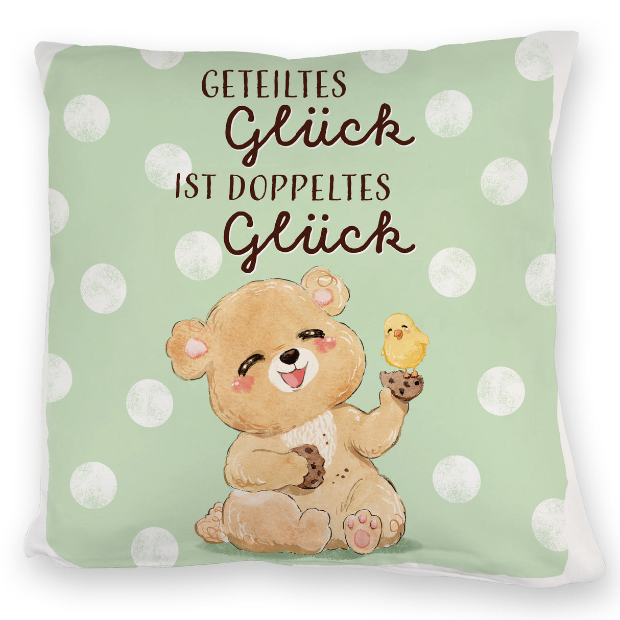 Bär Kissen mit Spruch Geteiltes Glück ist doppeltes Glück