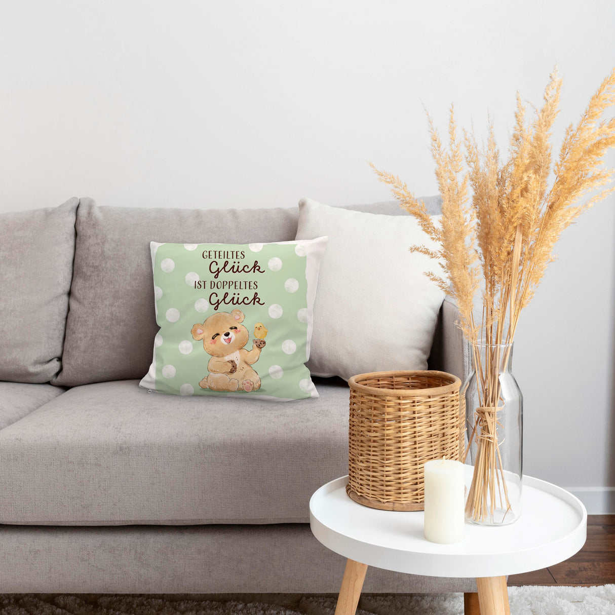 Bär Kissen mit Spruch Geteiltes Glück ist doppeltes Glück