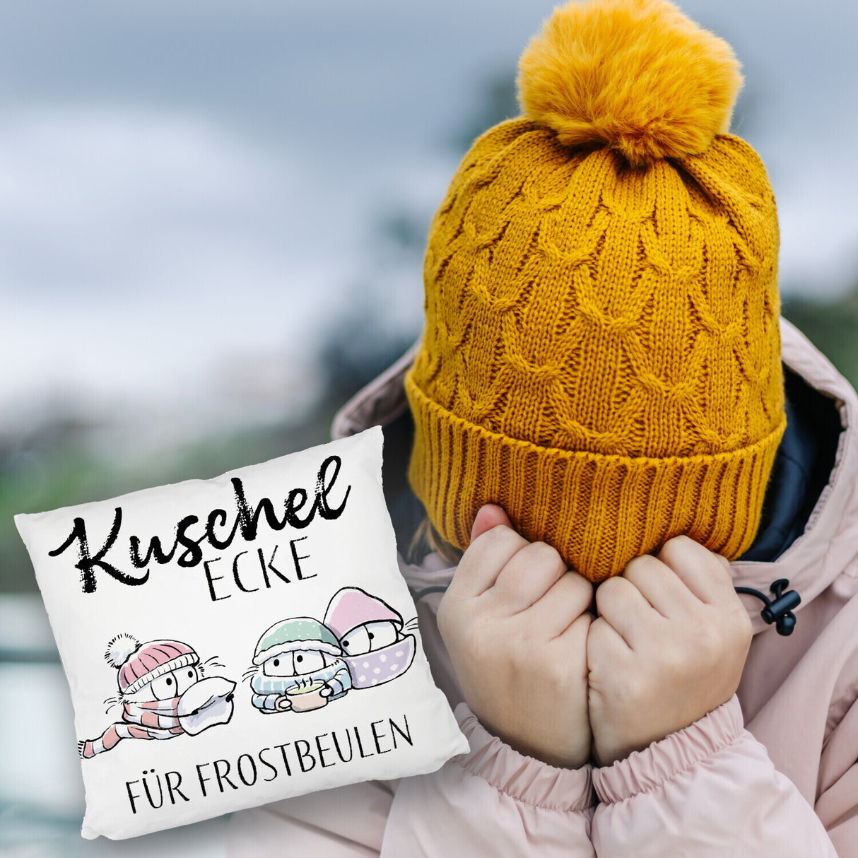 Frostbeule Kissen mit Spruch Kuschelecke für Frostbeulen