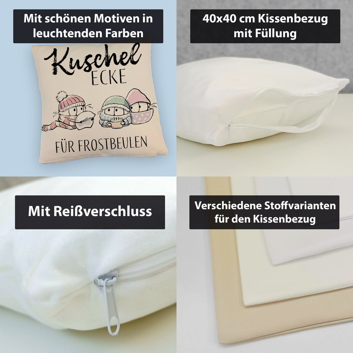 Frostbeule Kissen mit Spruch Kuschelecke für Frostbeulen