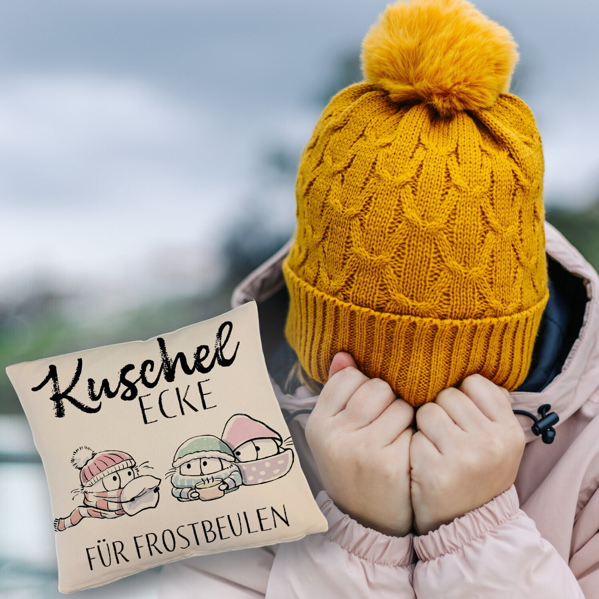 Frostbeule Kissen mit Spruch Kuschelecke für Frostbeulen