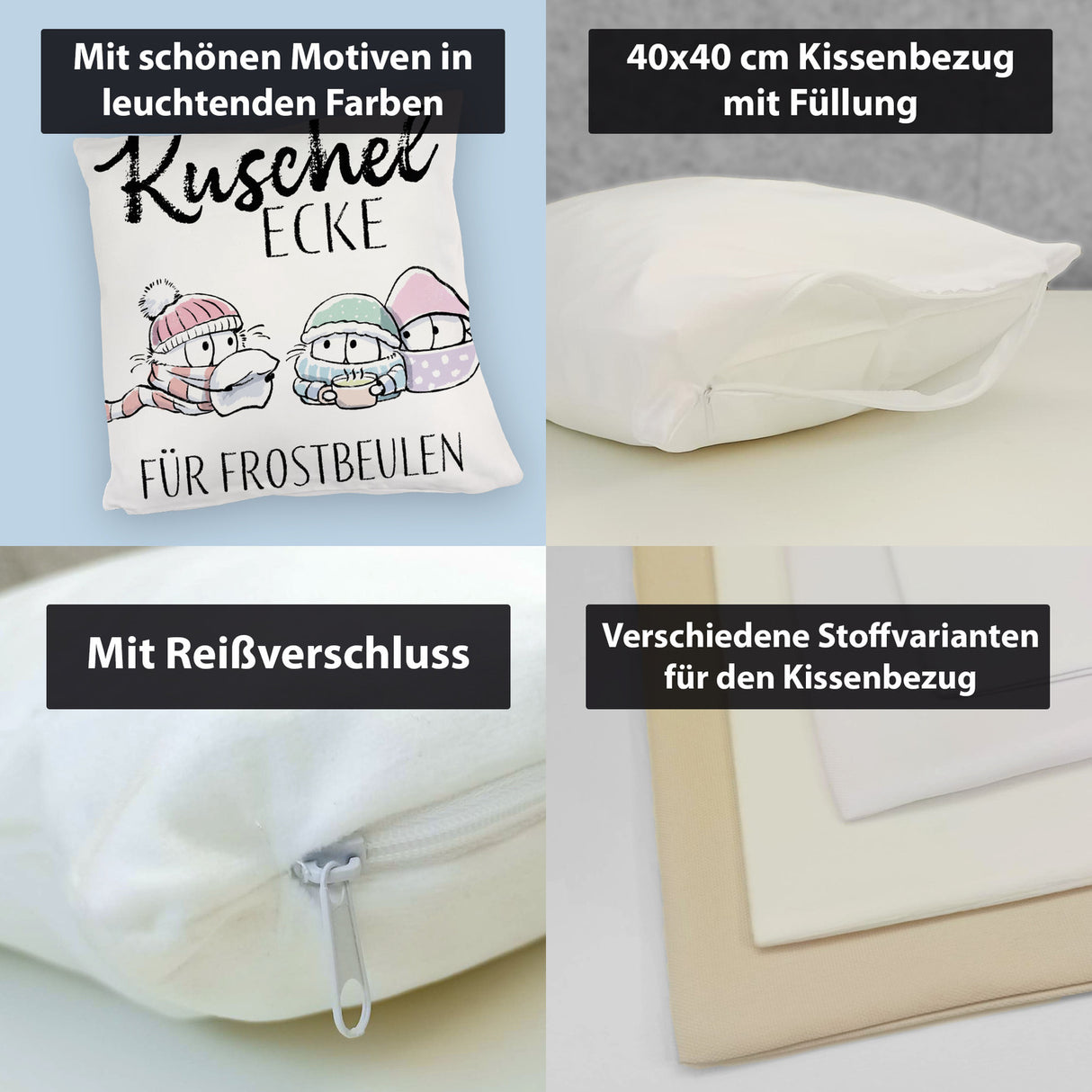 Frostbeule Kissen mit Spruch Kuschelecke für Frostbeulen