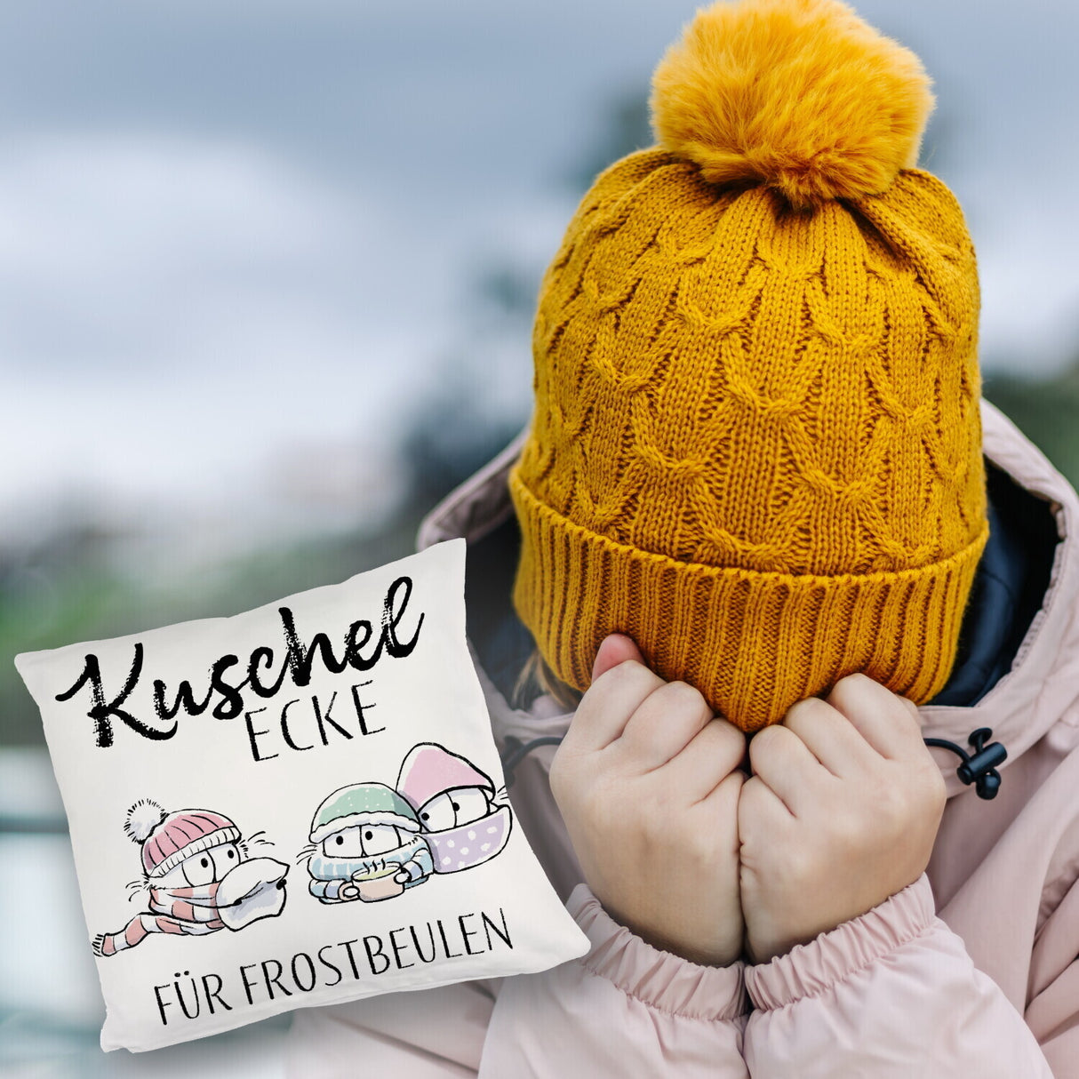 Frostbeule Kissen mit Spruch Kuschelecke für Frostbeulen