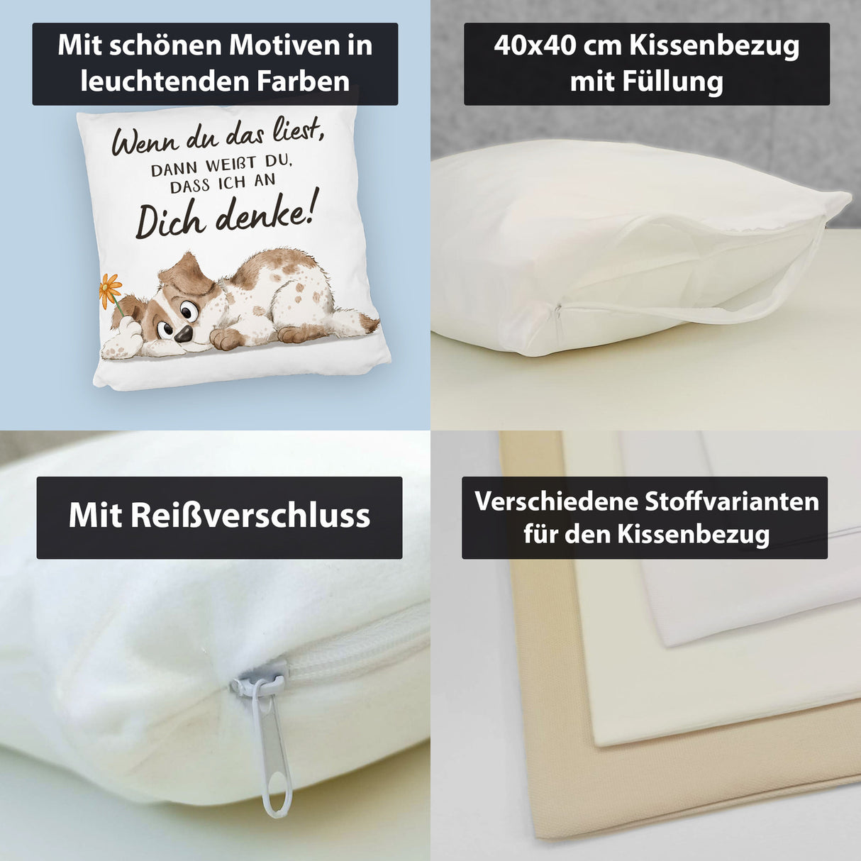 Hund Kissen mit Spruch Ich denke an dich