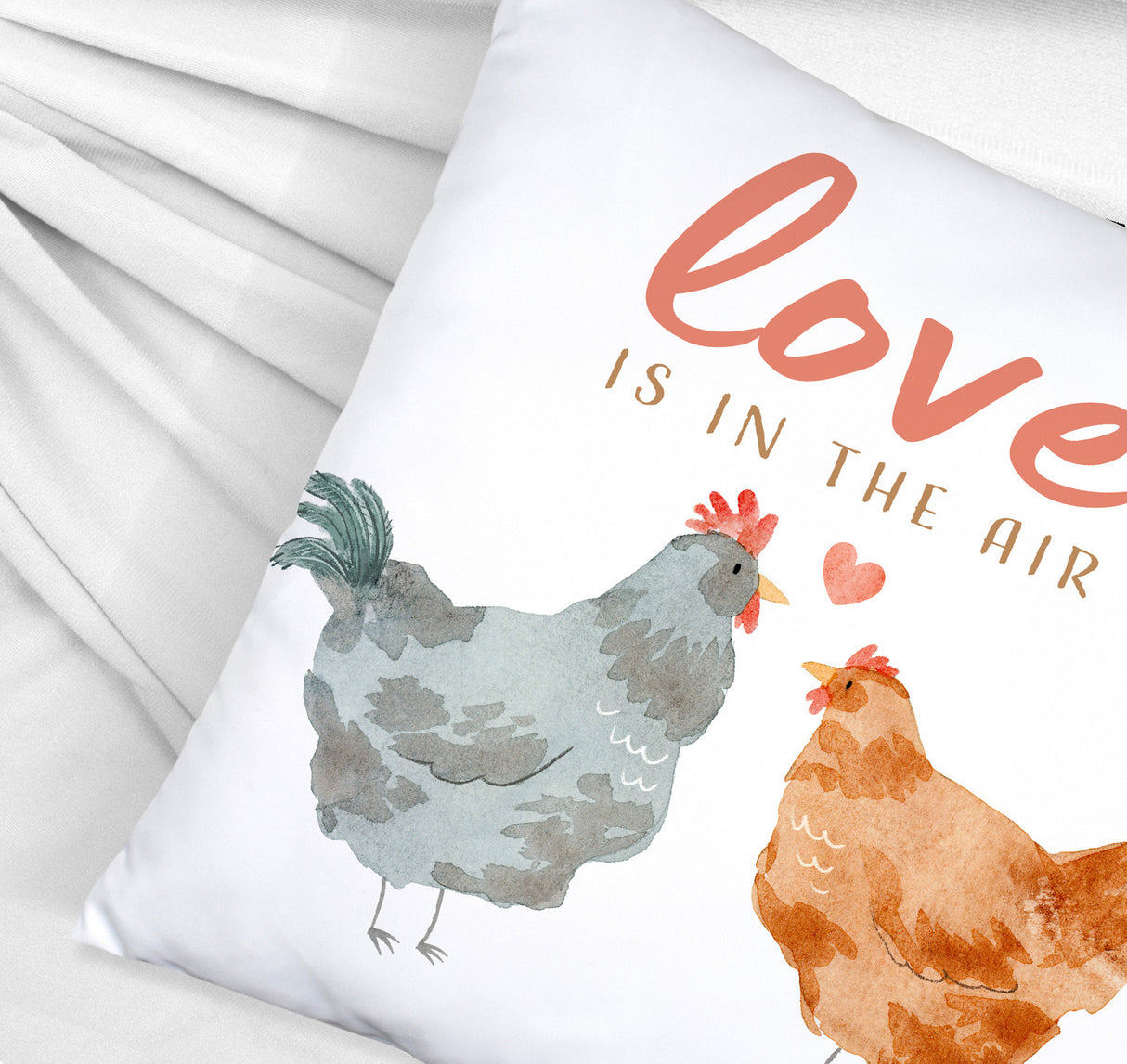 Hühner Kissen mit Spruch Love is in the air