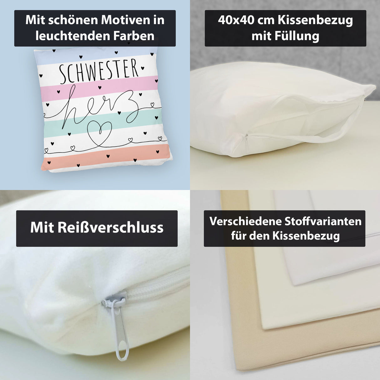 Herzen Kissen mit Spruch Schwesterherz