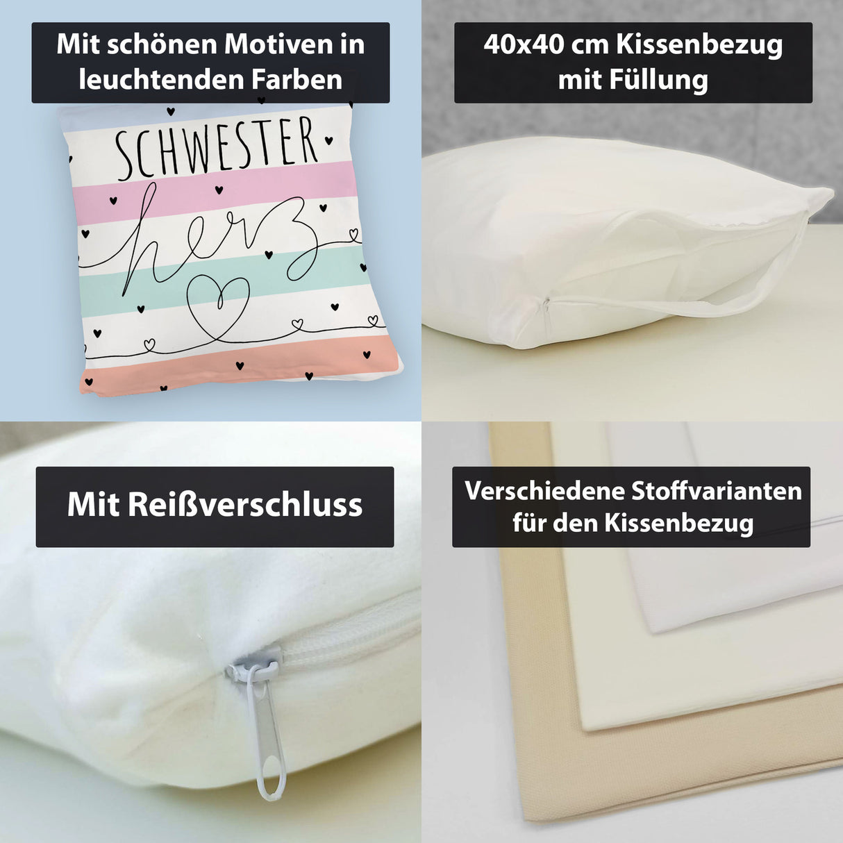 Herzen Kissen mit Spruch Schwesterherz