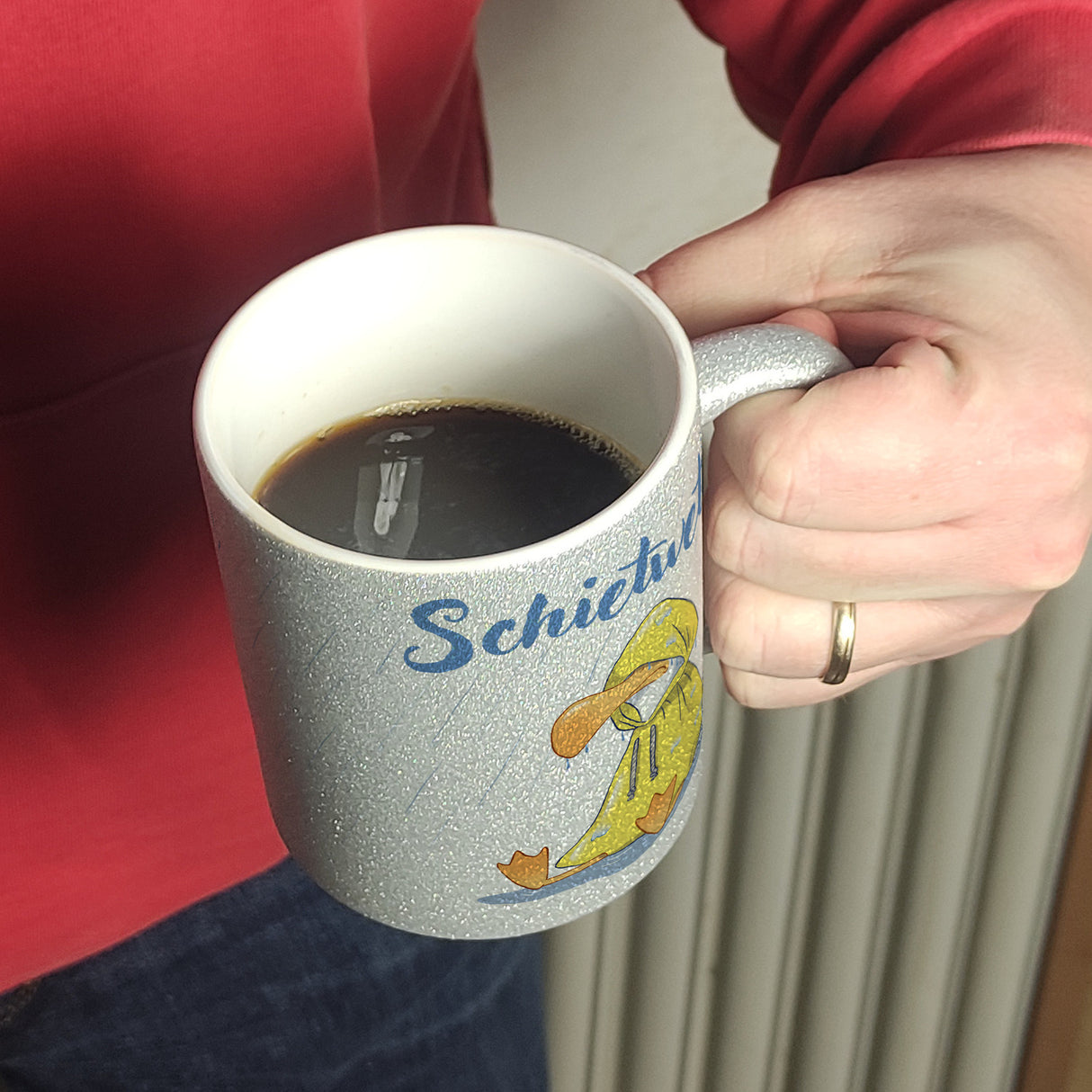 Möwe Kaffeebecher mit Spruch Schietwetter