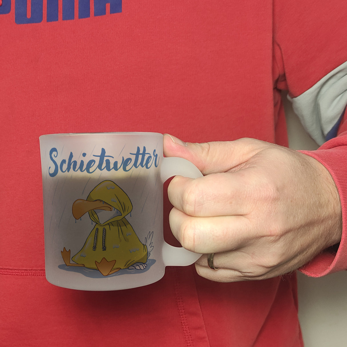 Möwe Kaffeebecher mit Spruch Schietwetter