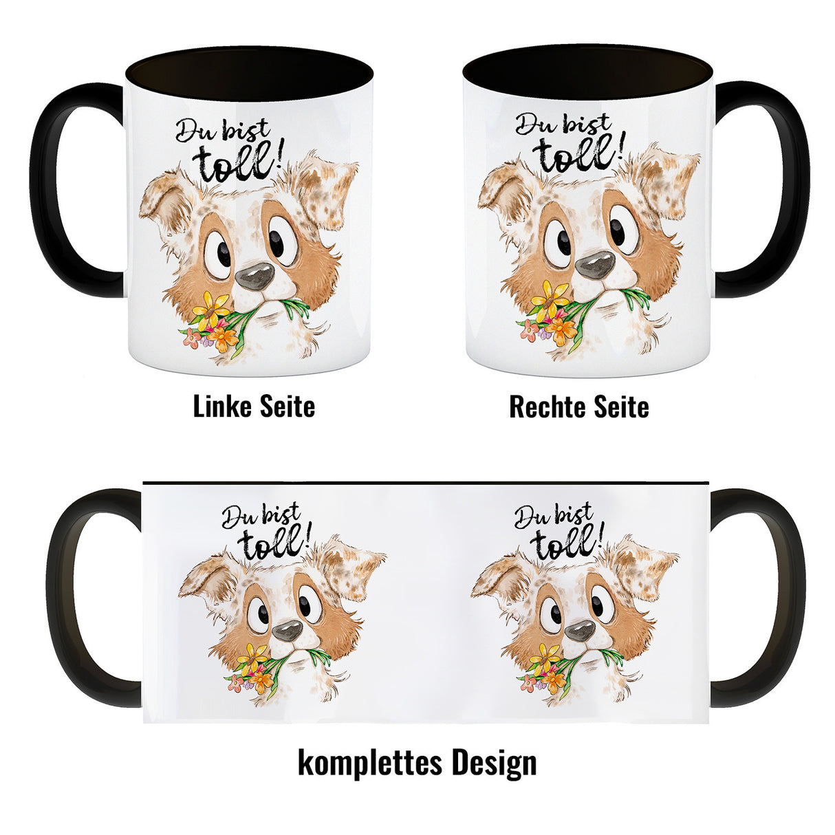 Hund Kaffeebecher mit Spruch Du bist toll