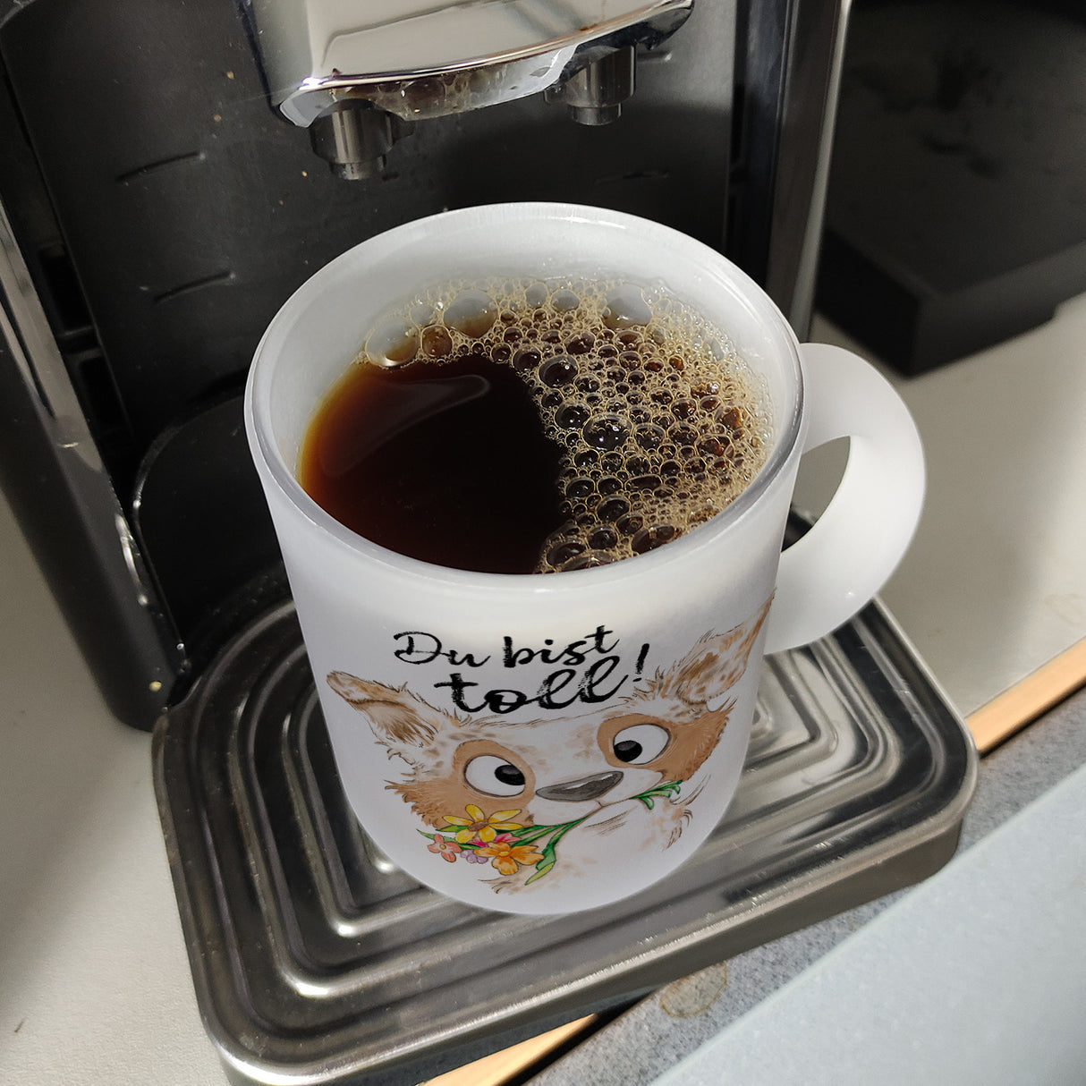Hund Kaffeebecher mit Spruch Du bist toll
