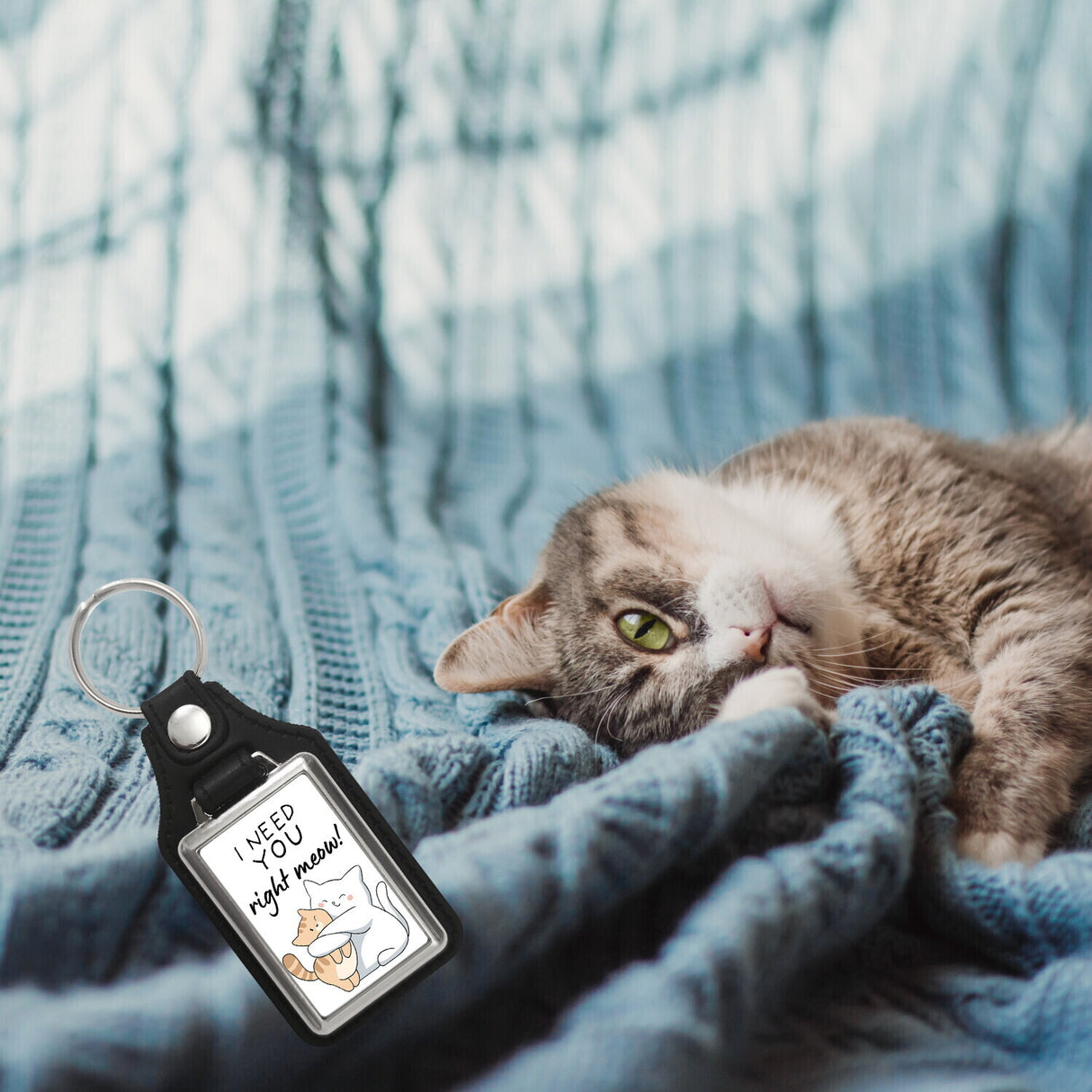Katze Schlüsselanhänger mit Spruch I need you right meow