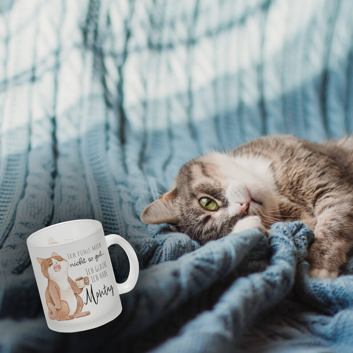 Katze Kaffeebecher mit Spruch Unwohlsein - Verdacht auf Montagsgefühl