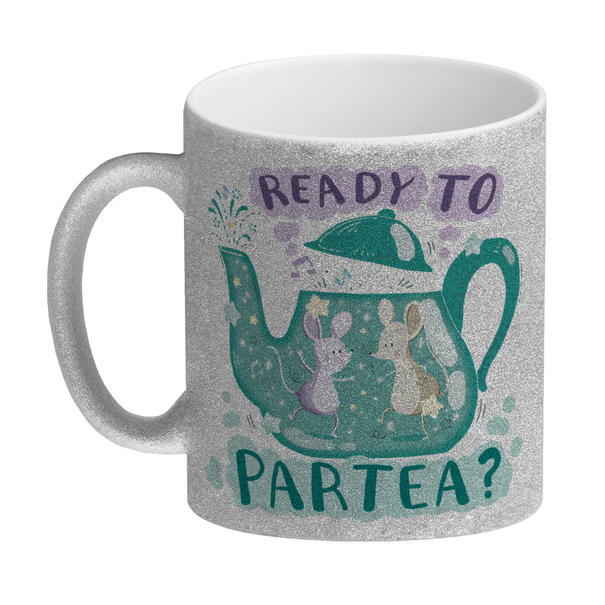 Mäuse in Teekanne Kaffeebecher mit Spruch Ready to Partea