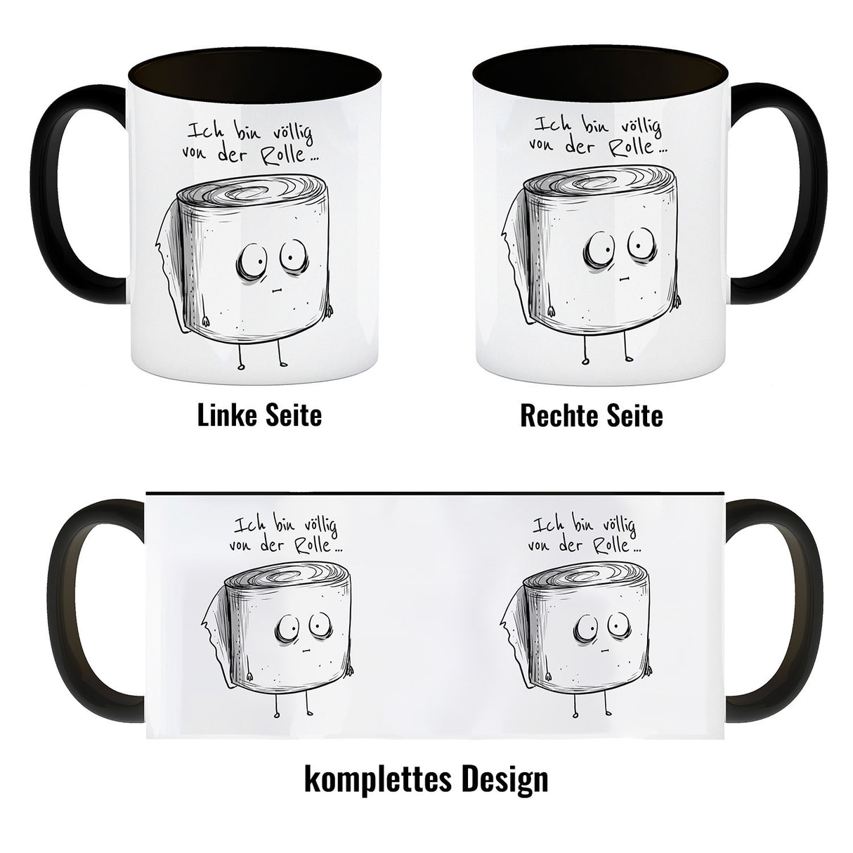 Klopapier Kaffeebecher mit Spruch Ich bin völlig von der Rolle