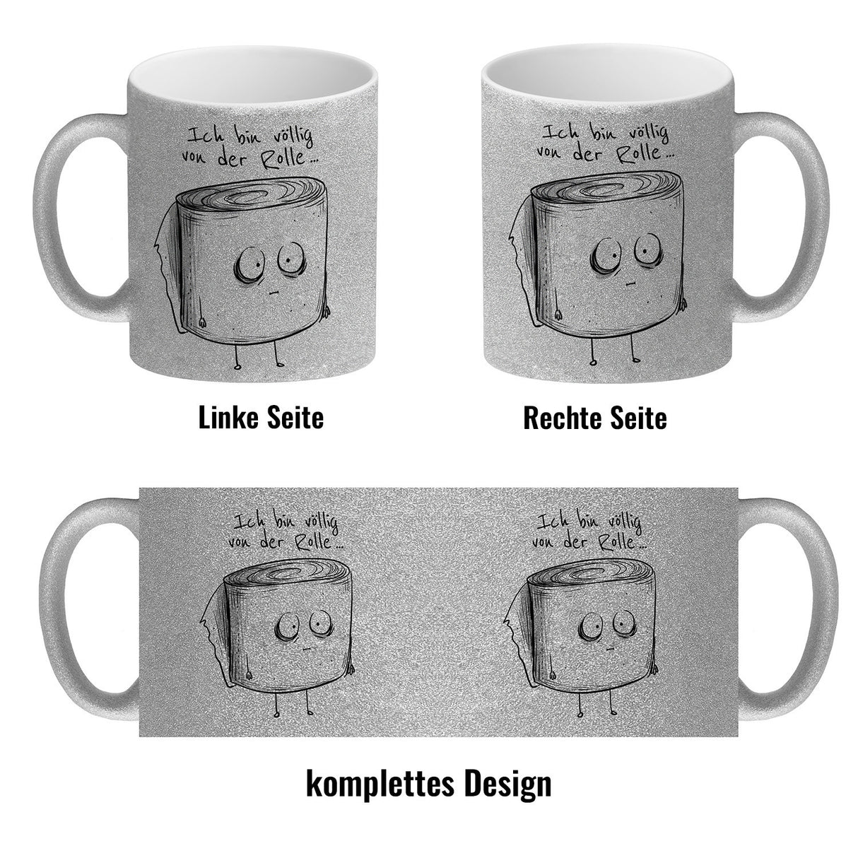 Klopapier Kaffeebecher mit Spruch Ich bin völlig von der Rolle