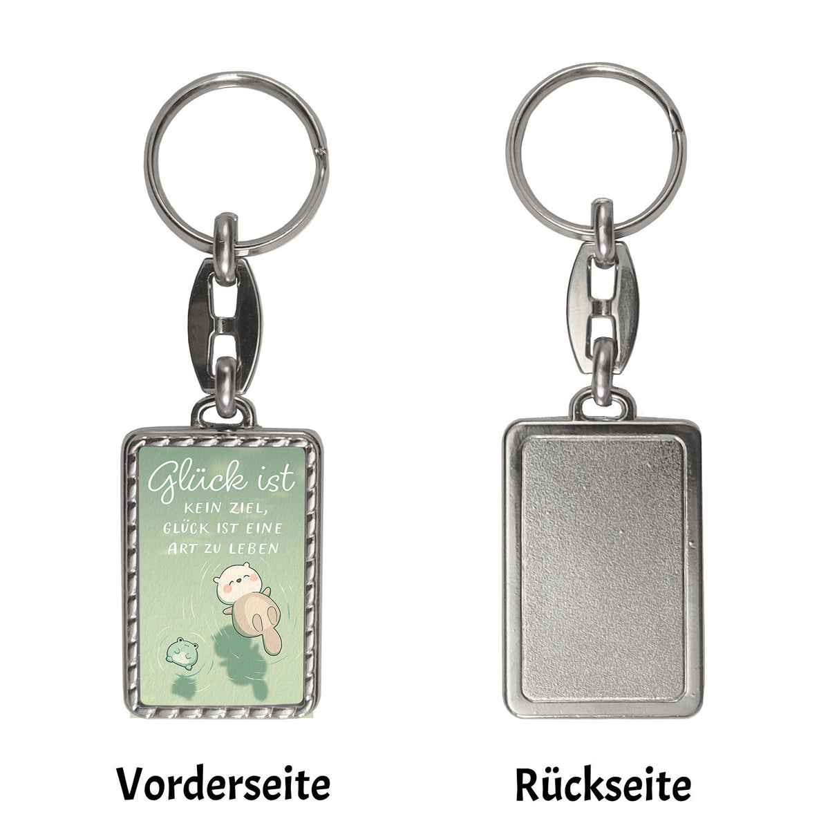 Otter und Frosch Schlüsselanhänger mit Spruch Glück ist Lebensweise kein Ziel