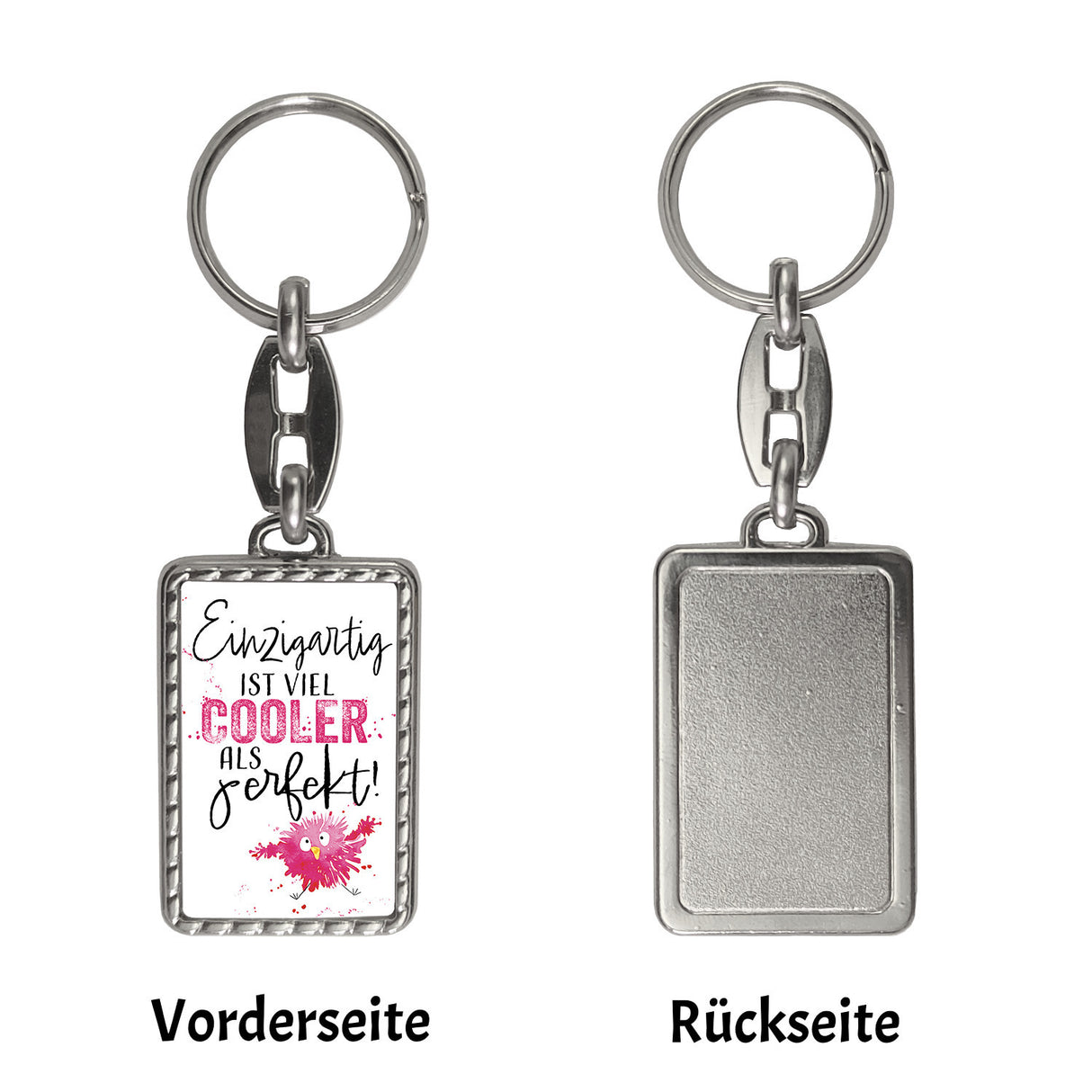 Spatz Schlüsselanhänger mit Spruch Einzigartig ist viel cooler als perfekt