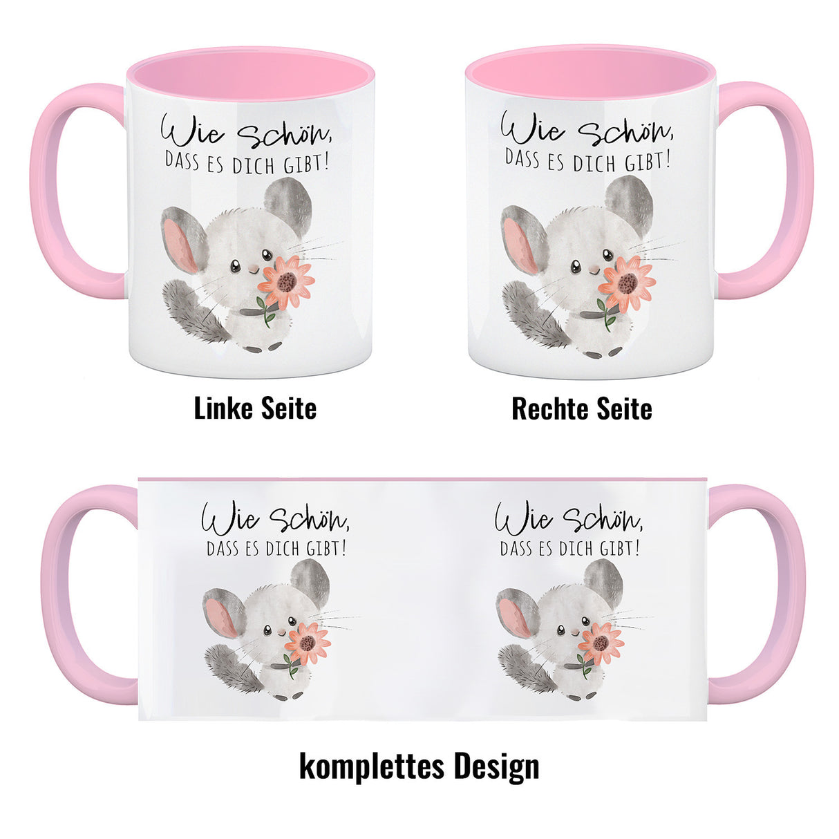 Chinchilla Kaffeebecher mit Spruch Wie schön dass es dich gibt