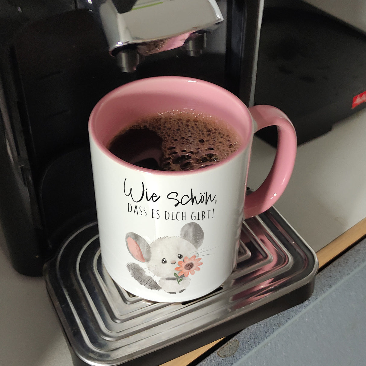 Chinchilla Kaffeebecher mit Spruch Wie schön dass es dich gibt