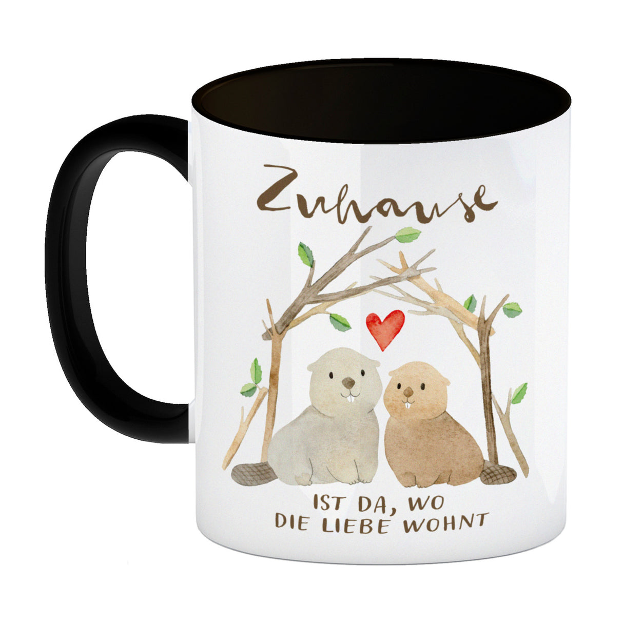 Biber Kaffeebecher mit Spruch Zuhause ist da wo die Liebe wohnt