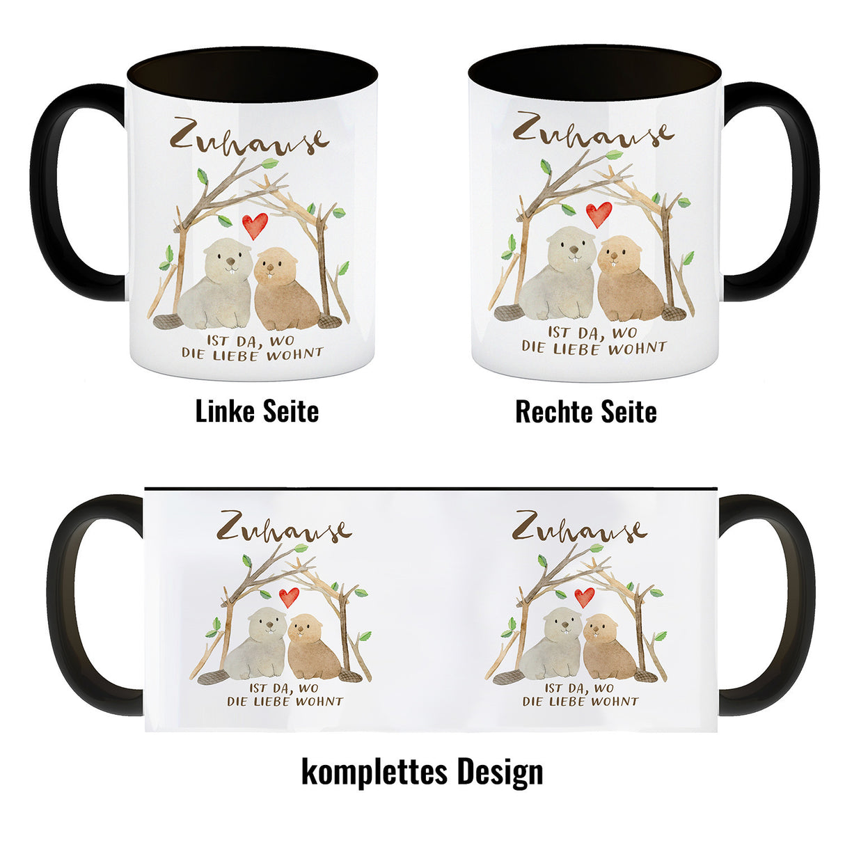 Biber Kaffeebecher mit Spruch Zuhause ist da wo die Liebe wohnt