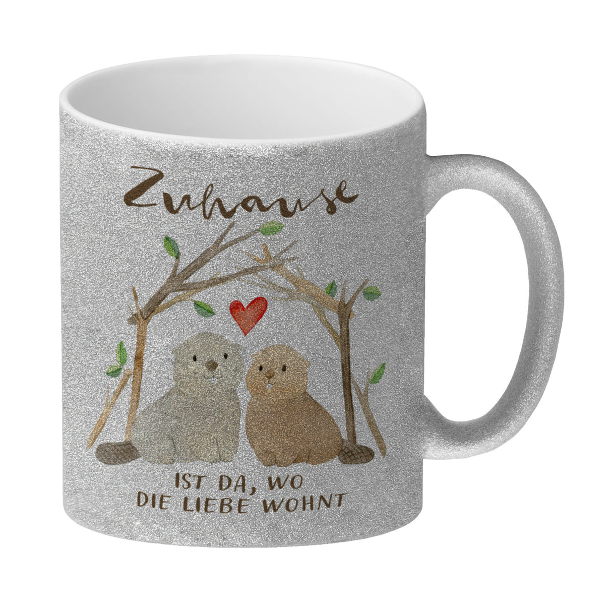 Biber Kaffeebecher mit Spruch Zuhause ist da wo die Liebe wohnt