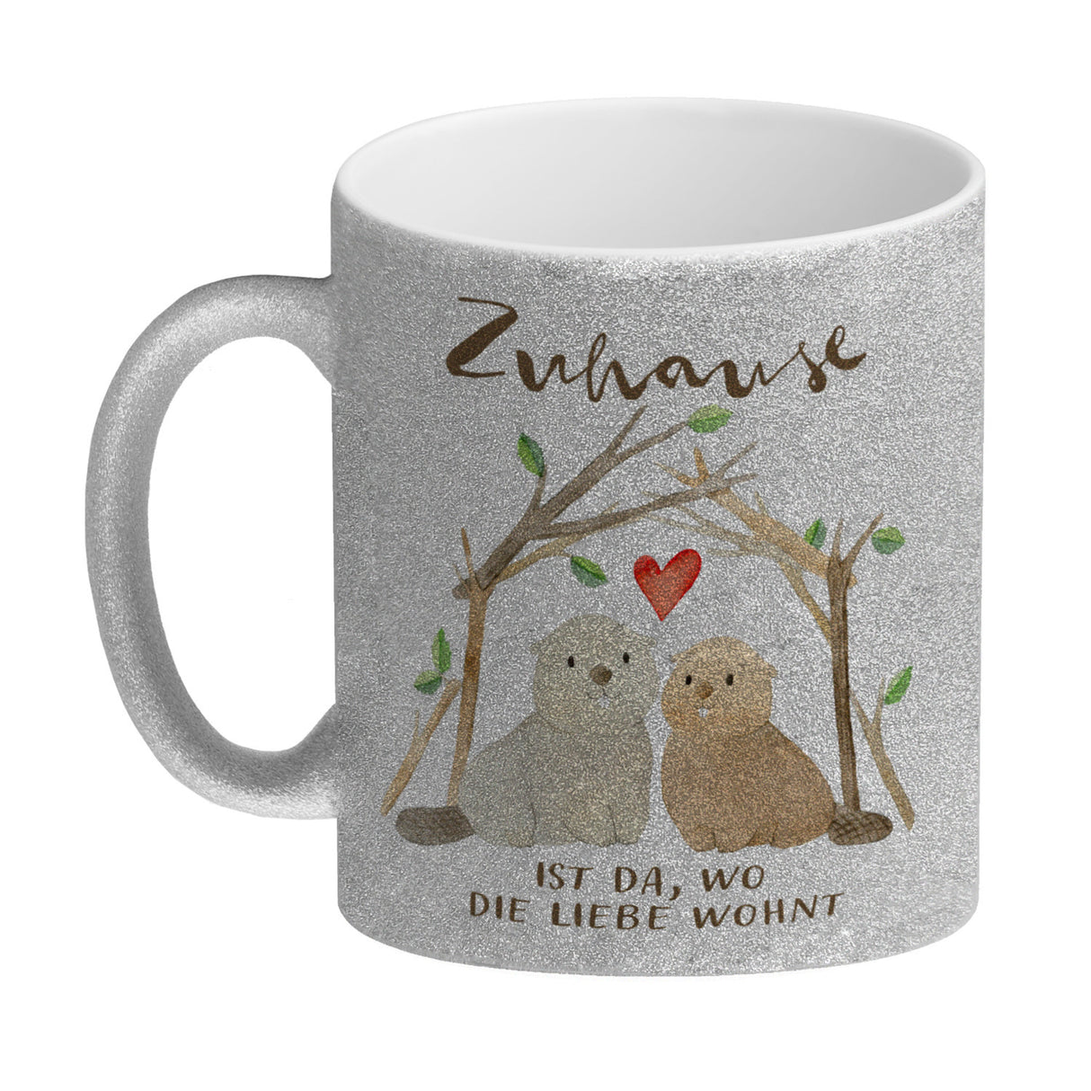 Biber Kaffeebecher mit Spruch Zuhause ist da wo die Liebe wohnt