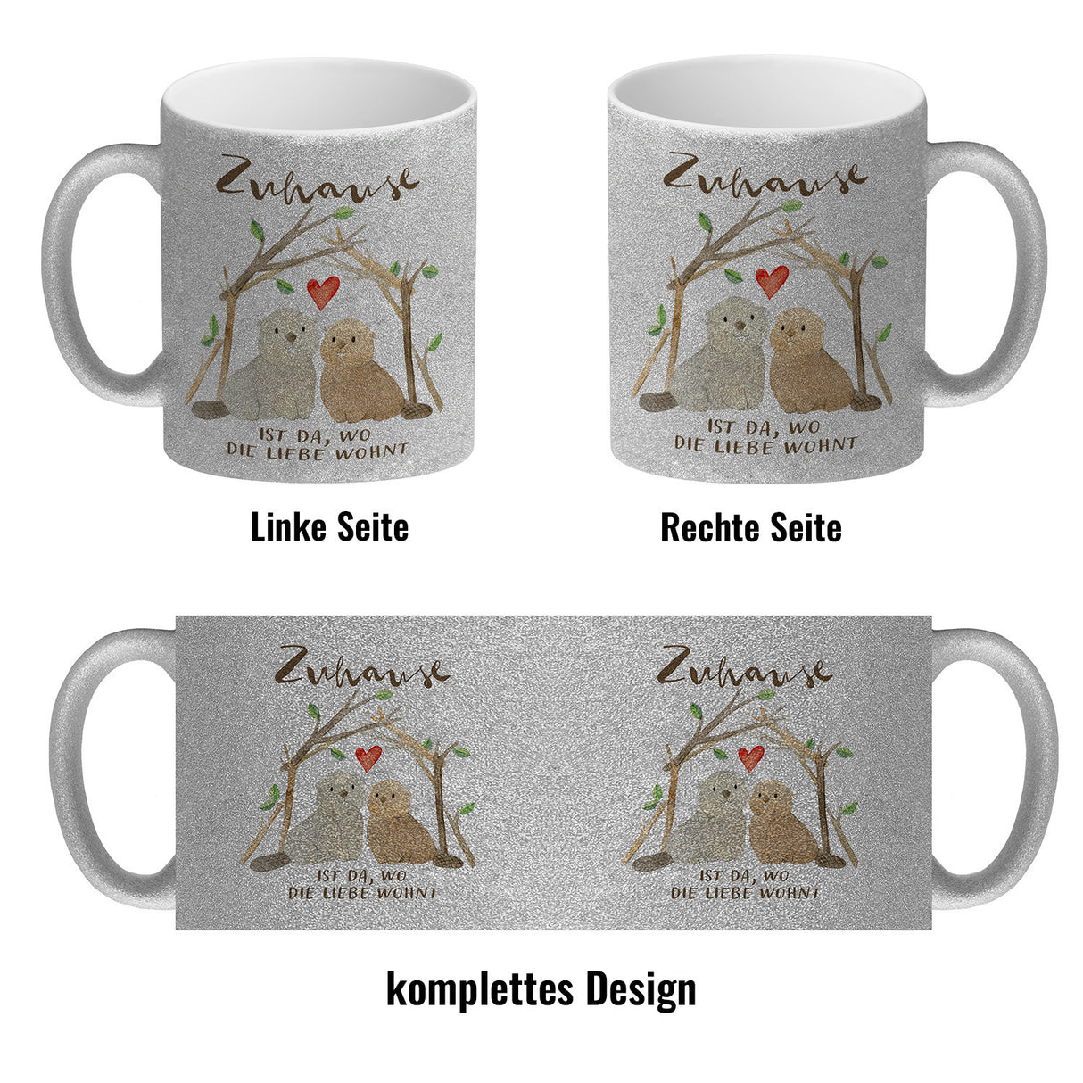 Biber Kaffeebecher mit Spruch Zuhause ist da wo die Liebe wohnt