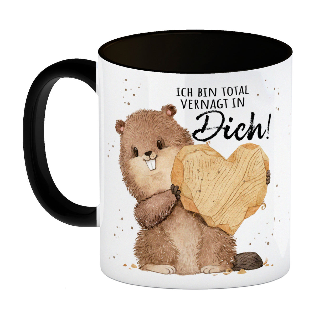 Biber Kaffeebecher mit Spruch Ich bin total vernagt in dich