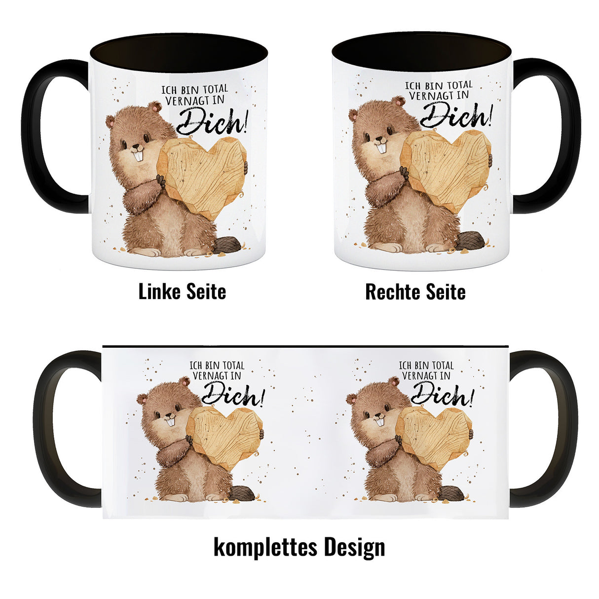 Biber Kaffeebecher mit Spruch Ich bin total vernagt in dich